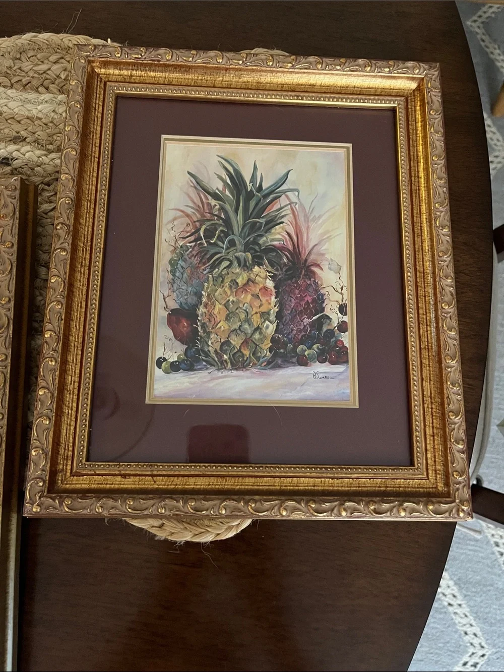 Gold Ornate Picture Frames with Maroon Matting - Pair